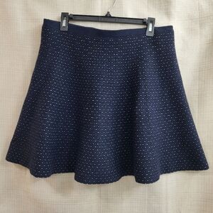 Ann Taylor Women’s Navy Blue White Skirt Knee Length Wool Circle Size Large NWOT